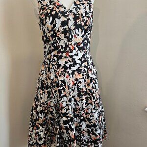 White House Black Market, Apricot/Black/White Floral Dress (with Pockets) Size 4
